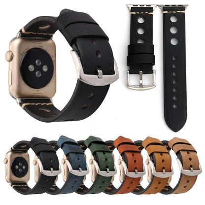 For Apple Watch Series 7 45mm / 6 & SE & 5 & 4 44mm / 42mm 3 & 2 & 1  Retro Hole Genuine Leather Wrist Watch Band(Brown) - Watch Bands by buy2fix | Online Shopping UK | buy2fix