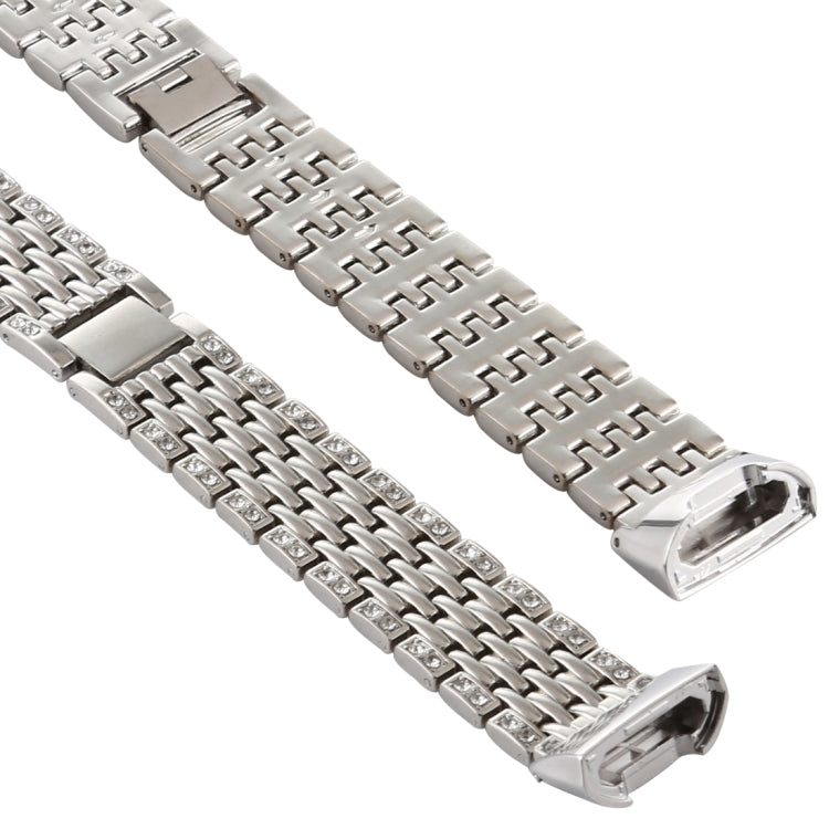 For Fitbit Charge 3 Diamond-studded Stainless Steel  Watch Band(Silver) - Watch Bands by buy2fix | Online Shopping UK | buy2fix