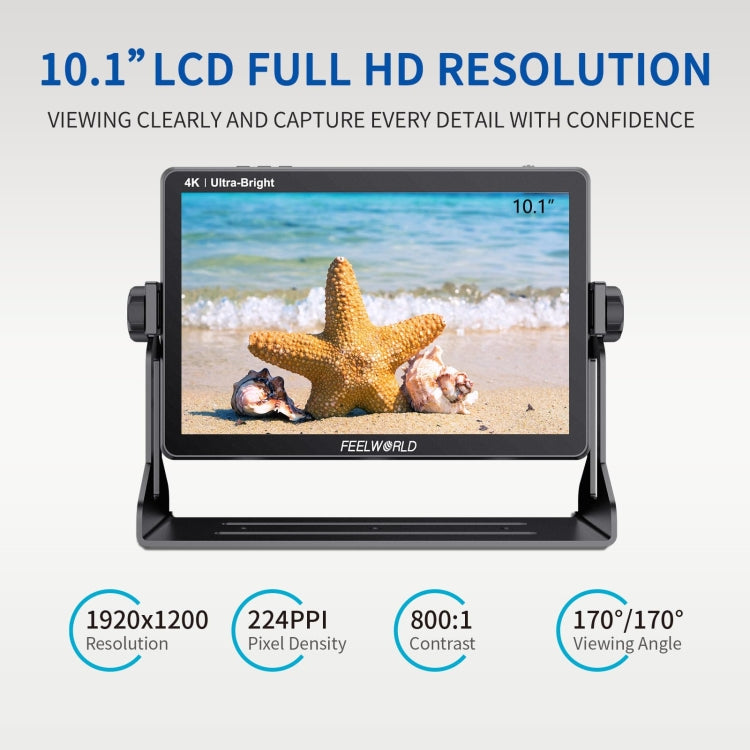 FEELWORLD LUT11H 10.1 Inch Ultra Bright 2000nit DSLR Camera Field Monitor Touch Screen 4K HDMI F970 External Power and Install Kit (UK Plug) - On-camera Monitors by FEELWORLD | Online Shopping UK | buy2fix