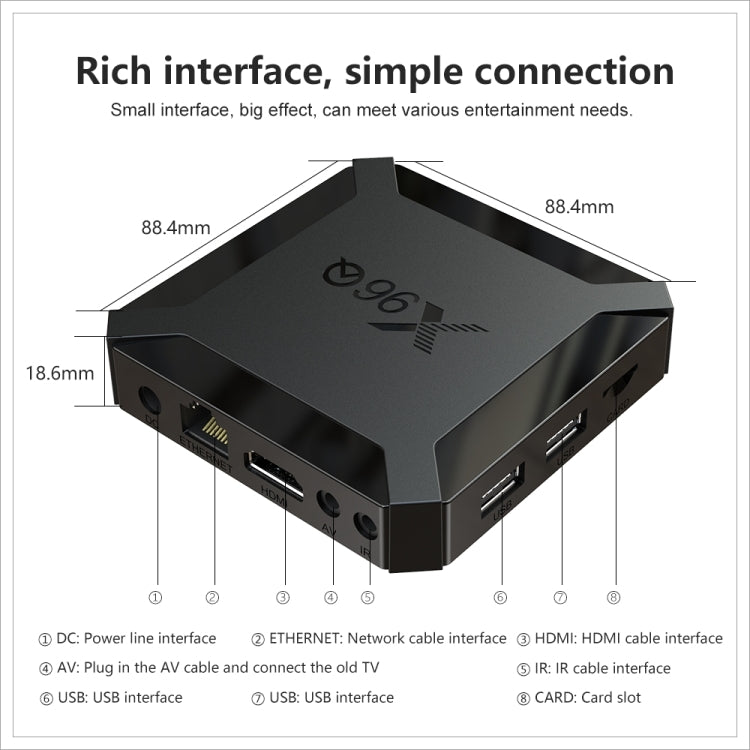 X96Q HD 4K Smart TV Box without Wall Mount, 4GB+64GB, Android 10.0, Allwinner H313 Quad Core ARM Cortex A53 , Support TF Card, HDMI, RJ45, AV, USB x 2 (US Plug) - Allwinner H3 by buy2fix | Online Shopping UK | buy2fix