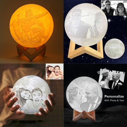 Customized Touch Switch 2-color 3D Print Moon Lamp USB Charging Energy-saving LED Night Light with Wooden Holder Base, Diameter:10cm - Night Lights by buy2fix | Online Shopping UK | buy2fix