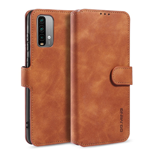 For Xiaomi Redmi Note 9 4G DG.MING Retro Oil Side Horizontal Flip Leather Case with Holder & Card Slots & Wallet(Brown) - Xiaomi Cases by DG.MING | Online Shopping UK | buy2fix