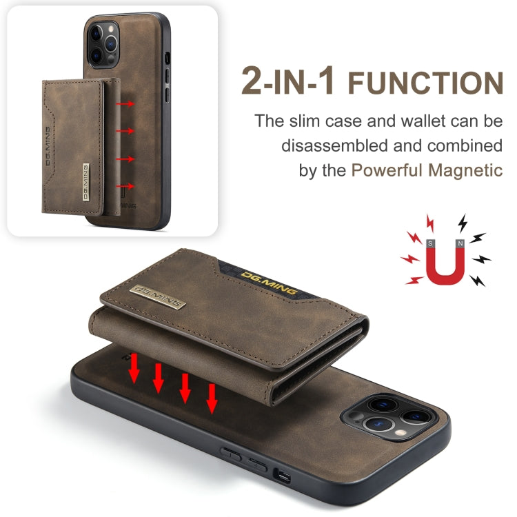 For iPhone 12 Pro Max DG.MING M2 Series 3-Fold Multi Card Bag + Magnetic Back Cover Shockproof Case with Wallet & Holder Function(Coffee) - iPhone 12 Pro Max Cases by DG.MING | Online Shopping UK | buy2fix