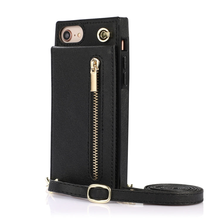 For iPhone SE 2022 / SE 2020 / 8 / 7 Cross-body Zipper Square TPU+PU Back Cover Case with Holder & Card Slots & Wallet & Strap(Black) - iPhone SE 2022 / 2020 / 8 / 7 Cases by buy2fix | Online Shopping UK | buy2fix