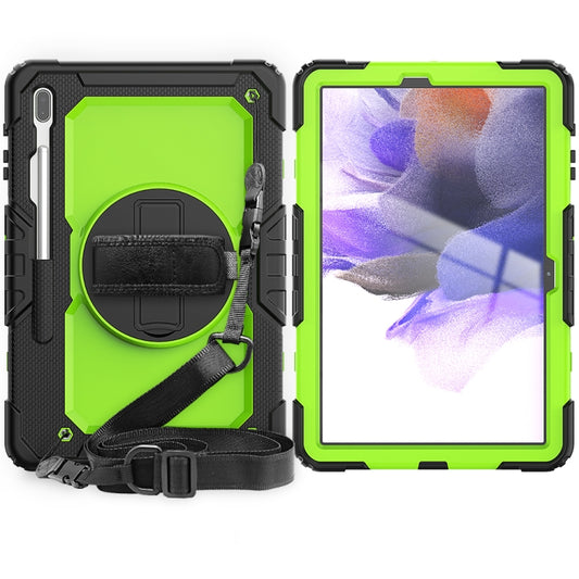 For Samsung Galaxy Tab S7 FE 12.4 inch 2021 SM-T730 / SM-T736B Shockproof Colorful Silicone + PC Protective Case with Holder & Shoulder Strap & Hand Strap & Pen Slot(Lime PC+Black) - Other Galaxy Tab PC by buy2fix | Online Shopping UK | buy2fix