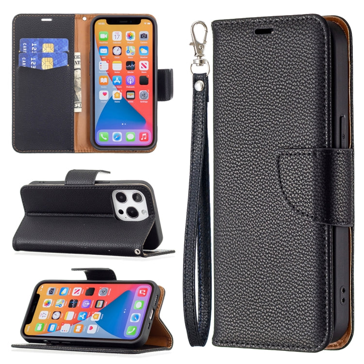 For iPhone 13 Litchi Texture Pure Color Horizontal Flip Leather Case with Holder & Card Slots & Wallet & Lanyard(Black) - iPhone 13 Cases by buy2fix | Online Shopping UK | buy2fix