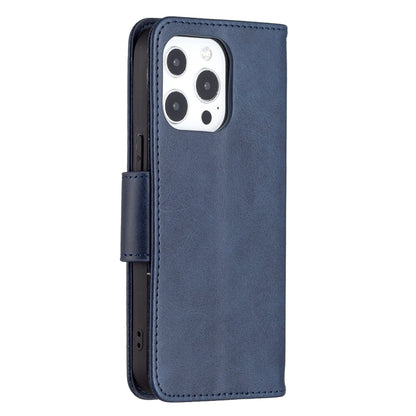 For iPhone 13 Pro Retro Lambskin Texture Pure Color Horizontal Flip PU Leather Case, with Holder & Card Slots & Wallet & Lanyard(Blue) - iPhone 13 Pro Cases by buy2fix | Online Shopping UK | buy2fix