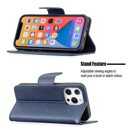 For iPhone 13 Pro Retro Lambskin Texture Pure Color Horizontal Flip PU Leather Case, with Holder & Card Slots & Wallet & Lanyard(Blue) - iPhone 13 Pro Cases by buy2fix | Online Shopping UK | buy2fix