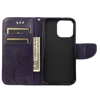 For iPhone 13 Butterfly Flower Pattern Horizontal Flip Leather Case with Holder & Card Slots & Wallet(Deep Purple) - iPhone 13 Cases by buy2fix | Online Shopping UK | buy2fix