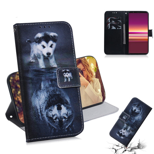 For Sony Xperia 5 Coloured Drawing Pattern Horizontal Flip PU Leather Case with Holder & Card Slots & Wallet(Wolf And Dog) - Sony Cases by buy2fix | Online Shopping UK | buy2fix