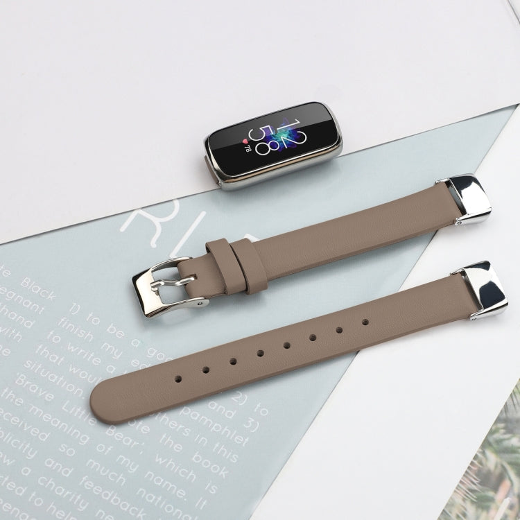 For Fitbit Luxe Leather Watch Band, Size:L(Grey) - Watch Bands by buy2fix | Online Shopping UK | buy2fix