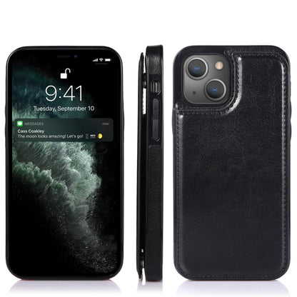 For iPhone 13 Double Buckle Shockproof PU Protective Case with Card Slots & Holder(Black) - iPhone 13 Cases by buy2fix | Online Shopping UK | buy2fix