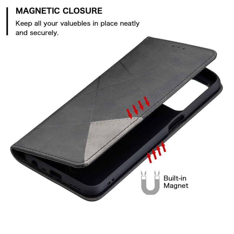 For OPPO A74 5G / A93 5G / A54 5G Rhombus Texture Horizontal Flip Magnetic Leather Case with Holder & Card Slots(Black) - OPPO Cases by buy2fix | Online Shopping UK | buy2fix