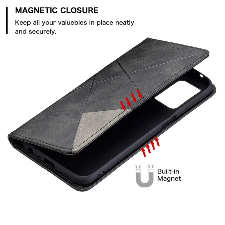 For OPPO Realme 8 5G / V13 Rhombus Texture Horizontal Flip Magnetic Leather Case with Holder & Card Slots(Black) - Realme Cases by buy2fix | Online Shopping UK | buy2fix