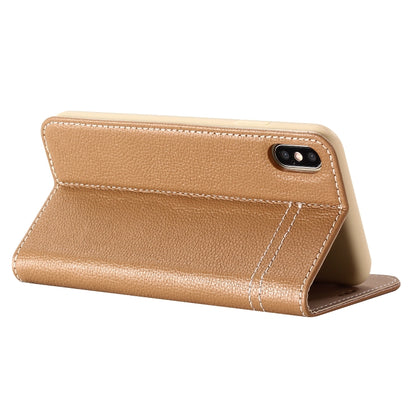 For iPhone XS / X GEBEI Top-grain Leather Horizontal Flip Protective Case with Holder & Card Slots(Khaki) - More iPhone Cases by GEBEI | Online Shopping UK | buy2fix