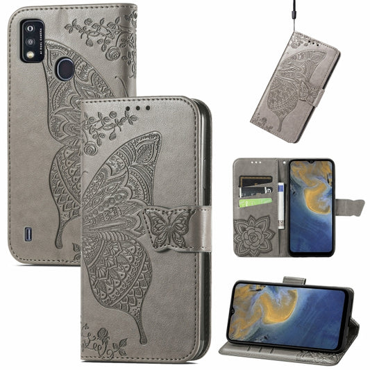 Butterfly Love Flowers Embossed Horizontal Flip Leather Case with Holder & Card Slots & Wallet & Lanyard For ZTE Blade A51(Gray) - ZTE Cases by buy2fix | Online Shopping UK | buy2fix
