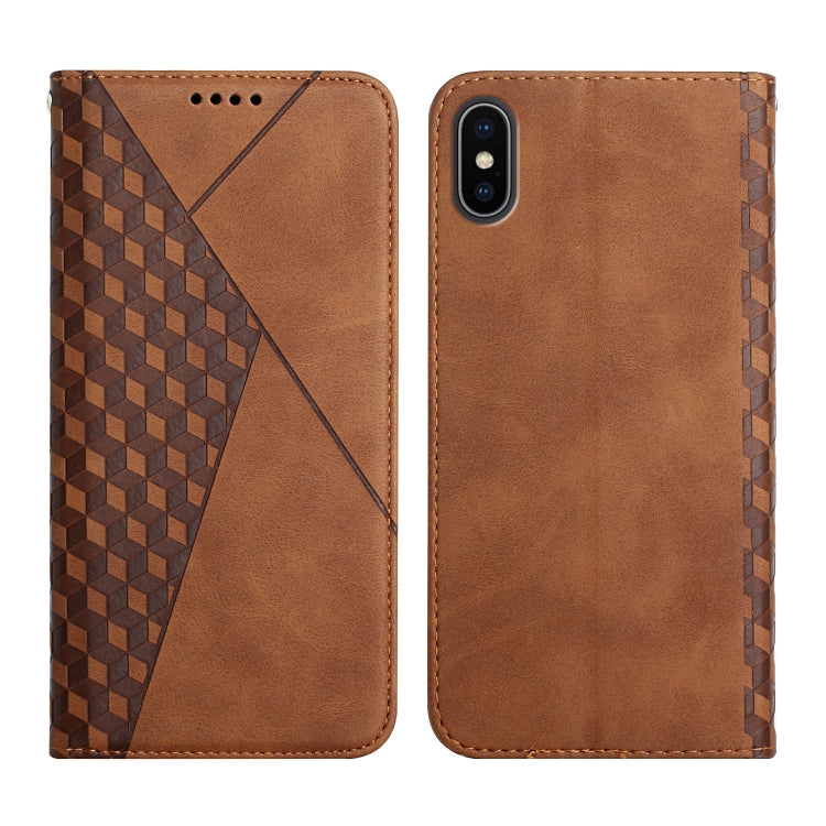 For iPhone X / XS Diamond Pattern Splicing Skin Feel Magnetic Horizontal Flip Leather Case with Card Slots & Holder & Wallet(Brown) - More iPhone Cases by buy2fix | Online Shopping UK | buy2fix