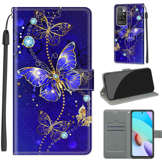 Voltage Coloured Drawing Magnetic Clasp Horizontal Flip PU Leather Case with Holder & Card Slots For Xiaomi Redmi 10(C11 Blue Golden Chain Butterflies) - Xiaomi Cases by buy2fix | Online Shopping UK | buy2fix
