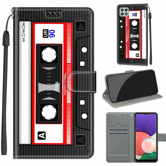 Voltage Coloured Drawing Magnetic Clasp Horizontal Flip PU Leather Case with Holder & Card Slots For Samsung Galaxy A22 5G(C10 Black Red Tape) - Galaxy Phone Cases by buy2fix | Online Shopping UK | buy2fix