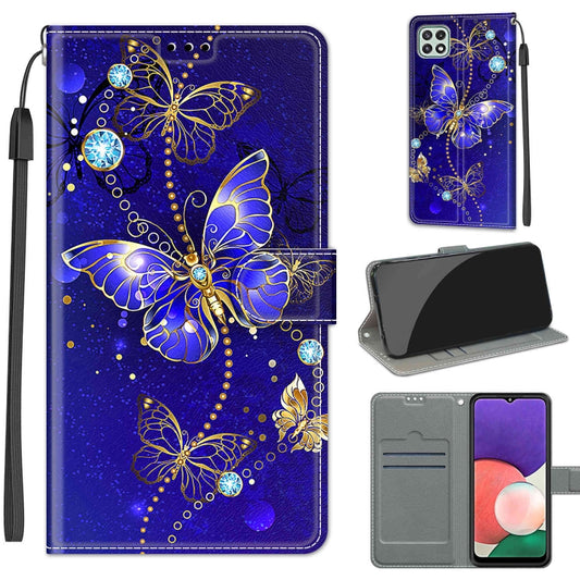 Voltage Coloured Drawing Magnetic Clasp Horizontal Flip PU Leather Case with Holder & Card Slots For Samsung Galaxy A22 5G(C11 Blue Golden Chain Butterflies) - Galaxy Phone Cases by buy2fix | Online Shopping UK | buy2fix
