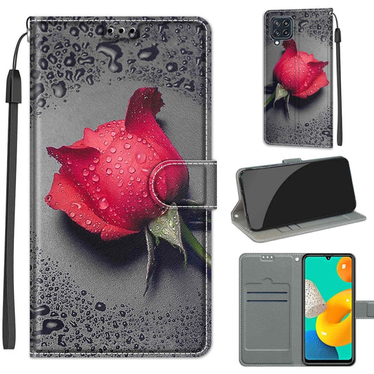 Voltage Coloured Drawing Magnetic Clasp Horizontal Flip PU Leather Case with Holder & Card Slots For Samsung Galaxy M32 4G / F22(C14 Black Water Drop Rose) - Galaxy Phone Cases by buy2fix | Online Shopping UK | buy2fix