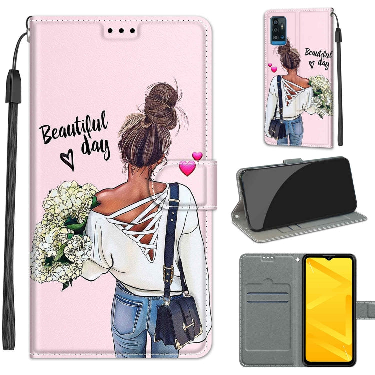 Voltage Coloured Drawing Magnetic Clasp Horizontal Flip PU Leather Case with Holder & Card Slots For ZTE Blade A71(C09 Hug Flower) - ZTE Cases by buy2fix | Online Shopping UK | buy2fix