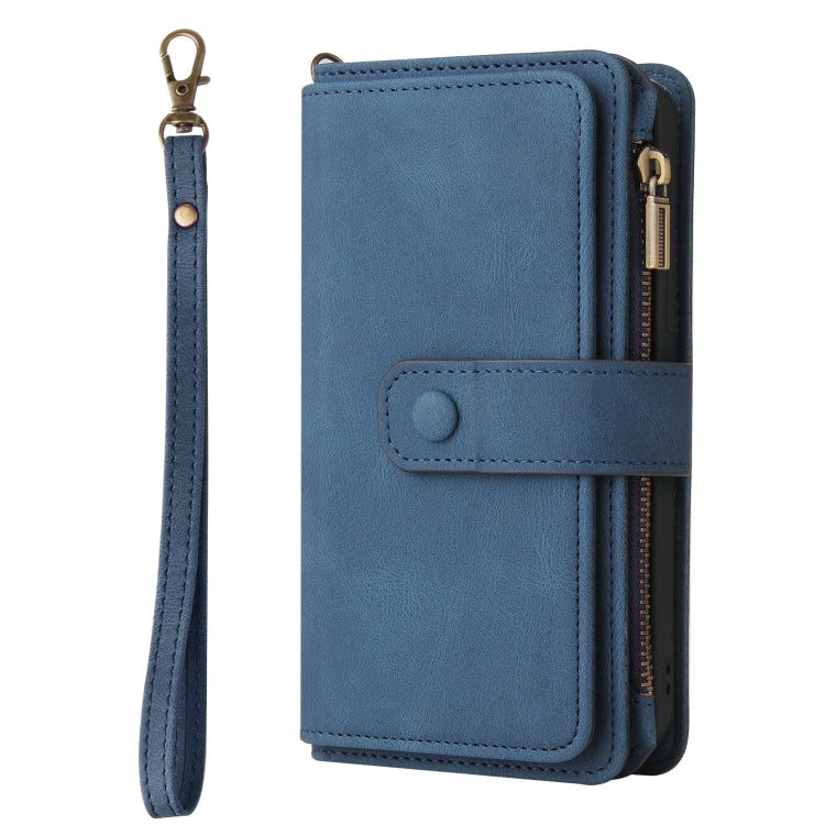 For iPhone XR Skin Feel PU + TPU Horizontal Flip Leather Case with Holder & 15 Cards Slot & Wallet & Zipper Pocket & Lanyard(Blue) - More iPhone Cases by buy2fix | Online Shopping UK | buy2fix