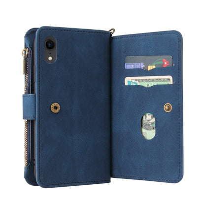 For iPhone XR Skin Feel PU + TPU Horizontal Flip Leather Case with Holder & 15 Cards Slot & Wallet & Zipper Pocket & Lanyard(Blue) - More iPhone Cases by buy2fix | Online Shopping UK | buy2fix