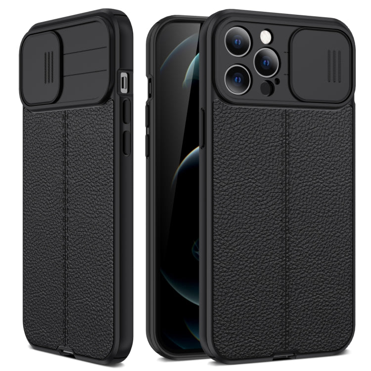 For iPhone 13 Pro Max Litchi Texture Sliding Camshield TPU Protective Case (Black) - iPhone 13 Pro Max Cases by buy2fix | Online Shopping UK | buy2fix