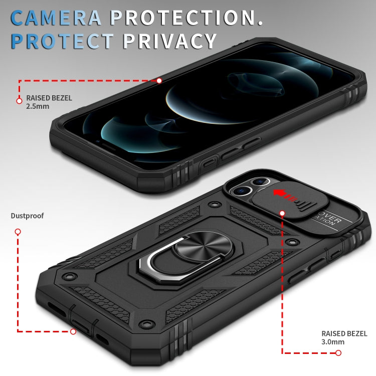 For iPhone 12 / 12 Pro Sliding Camera Cover Design TPU + PC Protective Case with 360 Degree Rotating Holder & Card Slot(Black+Black) - iPhone 12 / 12 Pro Cases by buy2fix | Online Shopping UK | buy2fix