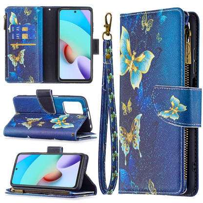 For Xiaomi Redmi 10 Colored Drawing Pattern Zipper Horizontal Flip Leather Case with Holder & Card Slots & Wallet(Gold Butterfly) - Xiaomi Cases by buy2fix | Online Shopping UK | buy2fix