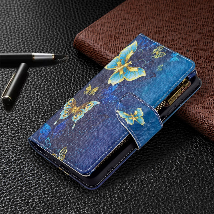 For Xiaomi Redmi 10 Colored Drawing Pattern Zipper Horizontal Flip Leather Case with Holder & Card Slots & Wallet(Gold Butterfly) - Xiaomi Cases by buy2fix | Online Shopping UK | buy2fix