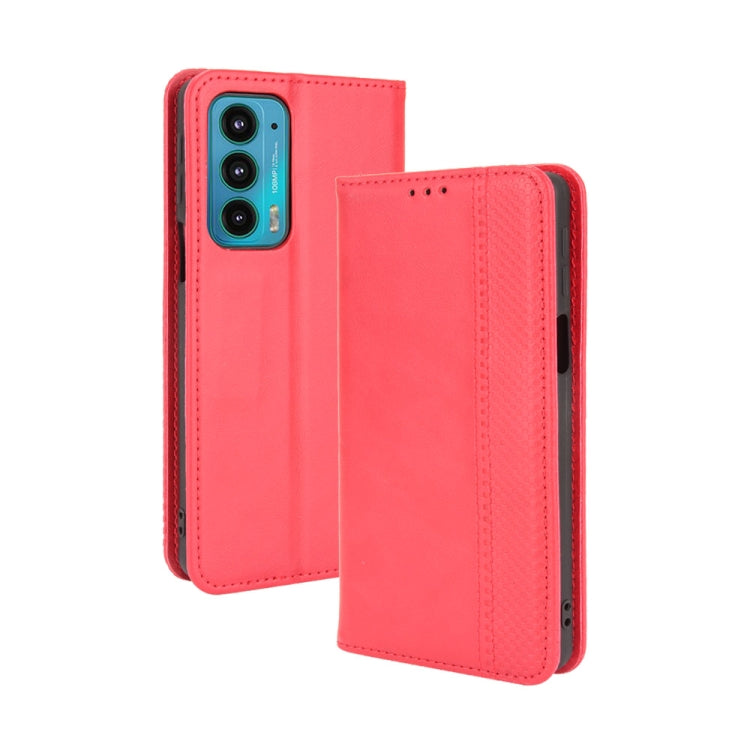 For Motorola Edge 20 Magnetic Buckle Retro Pattern Horizontal Flip Leather Case with Holder & Card Slot & Wallet(Red) - Motorola Cases by buy2fix | Online Shopping UK | buy2fix