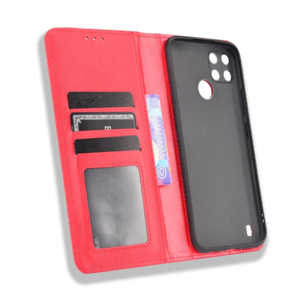 For OPPO Realme C21Y Magnetic Buckle Retro Pattern Horizontal Flip Leather Case with Holder & Card Slot & Wallet(Red) - Realme Cases by buy2fix | Online Shopping UK | buy2fix