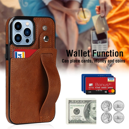 For iPhone 13 Pro Max Crazy Horse Texture Shockproof TPU + PU Leather Case with Card Slot & Wrist Strap Holder (Brown) - iPhone 13 Pro Max Cases by buy2fix | Online Shopping UK | buy2fix