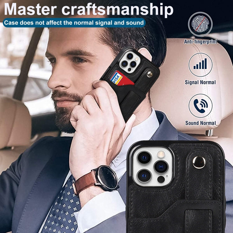 For iPhone 12 / 12 Pro Crazy Horse Texture Shockproof TPU + PU Leather Case with Card Slot & Wrist Strap Holder(Black) - iPhone 12 / 12 Pro Cases by buy2fix | Online Shopping UK | buy2fix