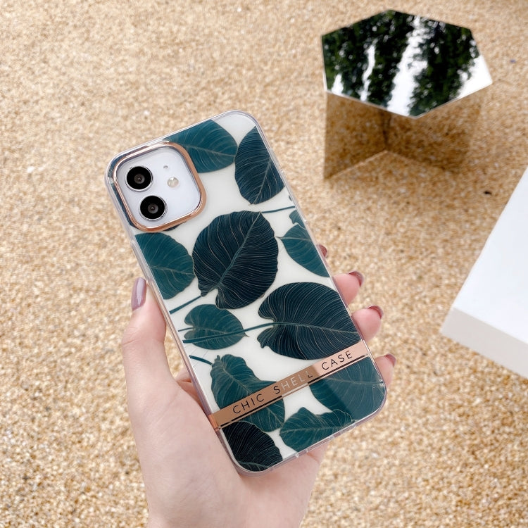 For iPhone 13 High Translucent Electroplating Flower Pattern TPU + PC Shockproof Case(Banana Leaf) - iPhone 13 Cases by buy2fix | Online Shopping UK | buy2fix