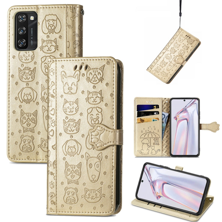 For Blackview A100 Lovely Cat and Dog Embossing Pattern Horizontal Flip Leather Case , with Holder & Card Slots & Wallet & Cartoon Clasp & Lanyard(Gold) - More Brand by buy2fix | Online Shopping UK | buy2fix