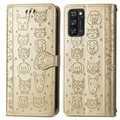 For Blackview A100 Lovely Cat and Dog Embossing Pattern Horizontal Flip Leather Case , with Holder & Card Slots & Wallet & Cartoon Clasp & Lanyard(Gold) - More Brand by buy2fix | Online Shopping UK | buy2fix