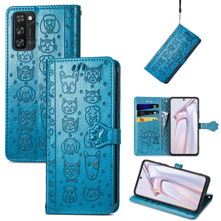 For Blackview A100 Lovely Cat and Dog Embossing Pattern Horizontal Flip Leather Case , with Holder & Card Slots & Wallet & Cartoon Clasp & Lanyard(Blue) - More Brand by buy2fix | Online Shopping UK | buy2fix