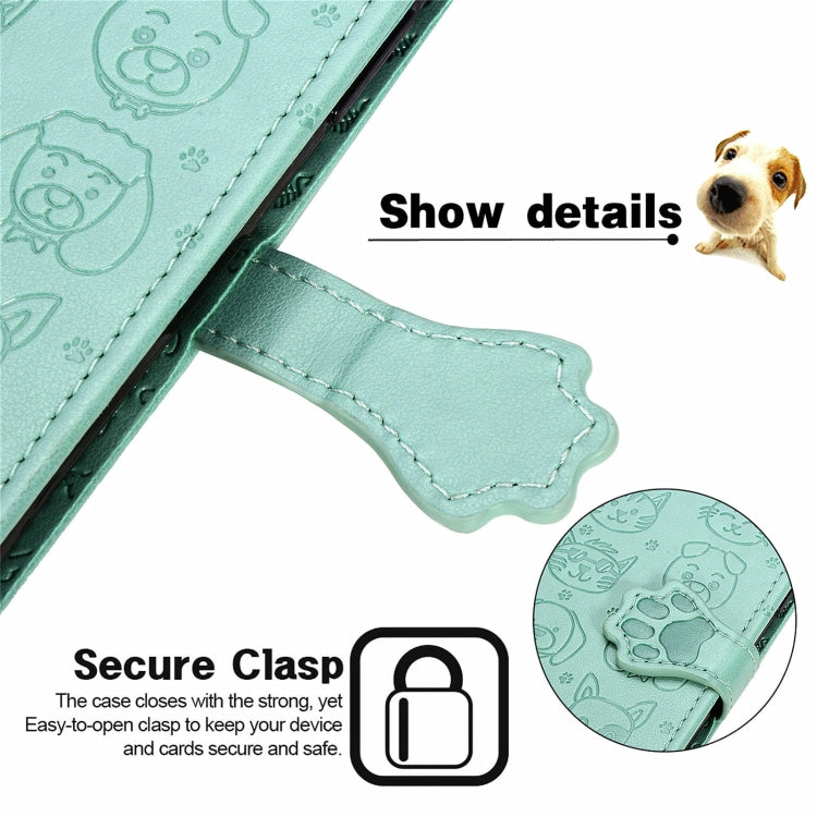 For Blackview A100 Lovely Cat and Dog Embossing Pattern Horizontal Flip Leather Case , with Holder & Card Slots & Wallet & Cartoon Clasp & Lanyard(Green) - More Brand by buy2fix | Online Shopping UK | buy2fix