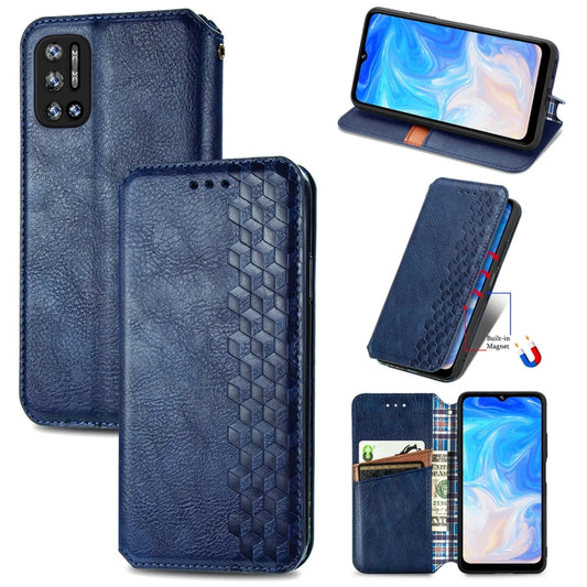 For Doogee N40 Pro Cubic Grid Pressed Horizontal Flip Magnetic Leather Case with Holder & Card Slots & Wallet(Blue) - More Brand by buy2fix | Online Shopping UK | buy2fix