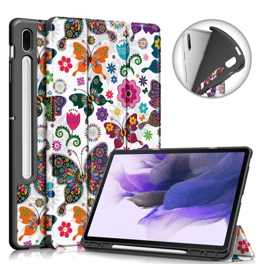 For Samsung Galaxy Tab S7 FE 12.4 inch Painted TPU Horizontal Flip Tablet Leather Case with 3-Fold Holder & Sleep / Wake-up Function(Butterflies) - Galaxy Tab S7 FE by buy2fix | Online Shopping UK | buy2fix