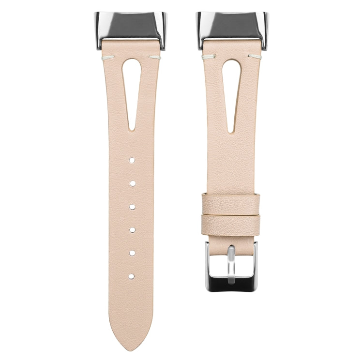 For Fitbit Charge 5 FC5-18 Pointed Tail Leather Strap Watch Band(Apricot) - Watch Bands by buy2fix | Online Shopping UK | buy2fix