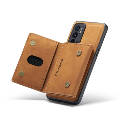 For OnePlus 9RT 5G DG.MING M2 Series 3-Fold Multi Card Bag Back Cover Leather Phone Case(Brown) - OnePlus Cases by DG.MING | Online Shopping UK | buy2fix