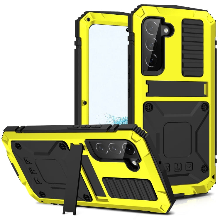 For Samsung Galaxy S22 5G R-JUST Metal + Silicone Holder Phone Case(Yellow) - Galaxy S22 5G Cases by R-JUST | Online Shopping UK | buy2fix