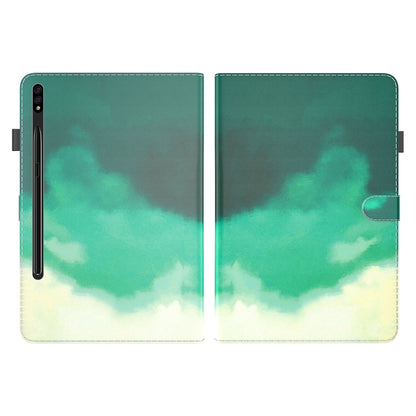 For Samsung Galaxy Tab S9+ Watercolor Pattern Flip Leather Tablet Case(Cyan Green) - Galaxy Tab S9+ Cases by buy2fix | Online Shopping UK | buy2fix