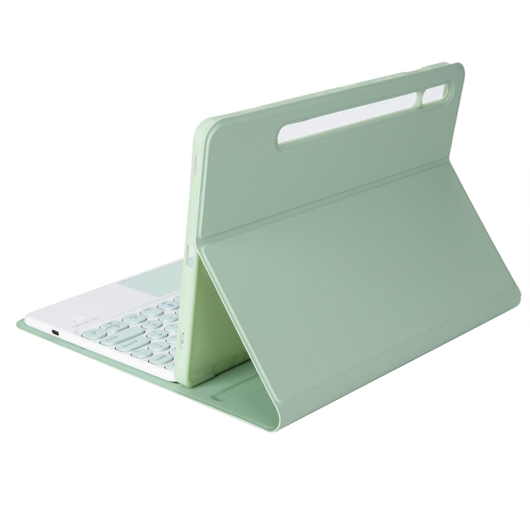 YA700B-A Candy Color Skin Feel Texture Round Keycap Bluetooth Keyboard Leather Case with Touchpad For Samsung Galaxy Tab S8 11 inch SM-X700 / SM-X706 & S7 11 inch SM-X700 / SM-T875(Light Green) - Samsung Keyboard by buy2fix | Online Shopping UK | buy2fix