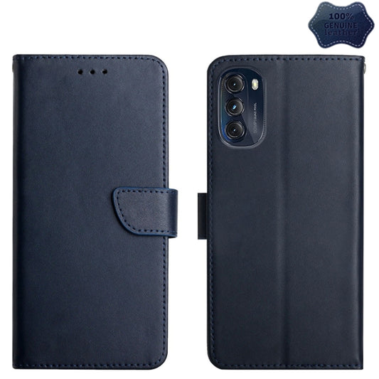 For Motorola Moto G 5G 2022 Genuine Leather Fingerprint-proof Horizontal Flip Phone Case(Blue) - Motorola Cases by buy2fix | Online Shopping UK | buy2fix