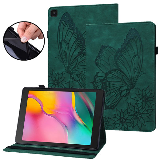 For Samsung Galaxy Tab A 8.0 2019 T290/T295 Big Butterfly Embossed Leather Tablet Case(Green) - Other Galaxy Tab PC by buy2fix | Online Shopping UK | buy2fix